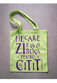 Copertă produs Tote bag lime cu imprimeu "Fiecare zi e o zi bună pentru citit"