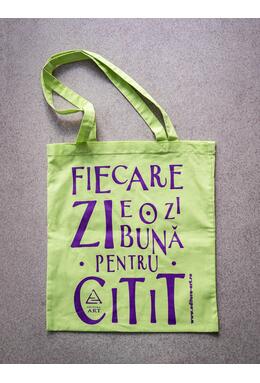 Tote bag lime cu imprimeu "Fiecare zi e o zi bună pentru citit"