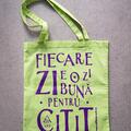 Tote bag lime cu imprimeu "Fiecare zi e o zi bună pentru citit" - gallery small 