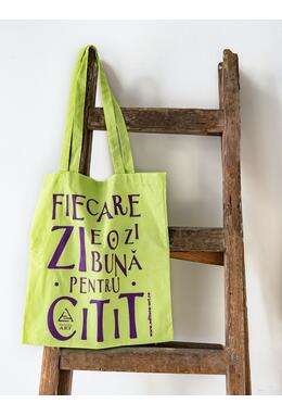 Tote bag lime cu imprimeu "Fiecare zi e o zi bună pentru citit"