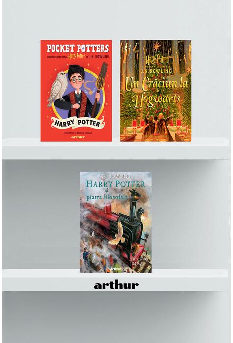 Copertă produs Pachet Crăciun Harry Potter ilustrat ( Crăciun la Hogwarts, Piatra filosofală, ediție ilustrată, Pocket Potters 1)