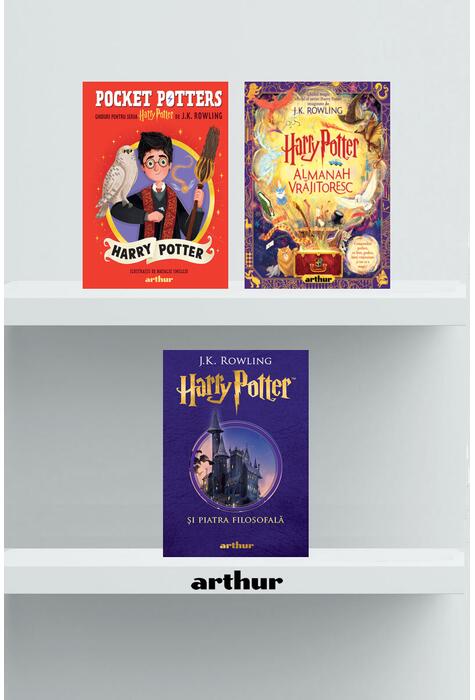 Copertă produs Pachet Harry Potter (Almanah Vrăjitoresc, Piatra filosofală, Pocket Potters 1)