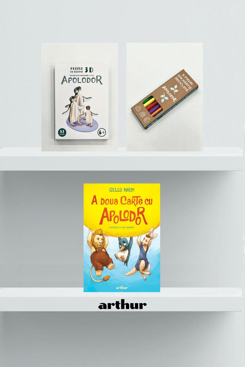 Pachet promo Apolodor 6-8 ani ( A doua carte cu Apolodor, puzzle 3D, set pixuri) - Gellu Naum